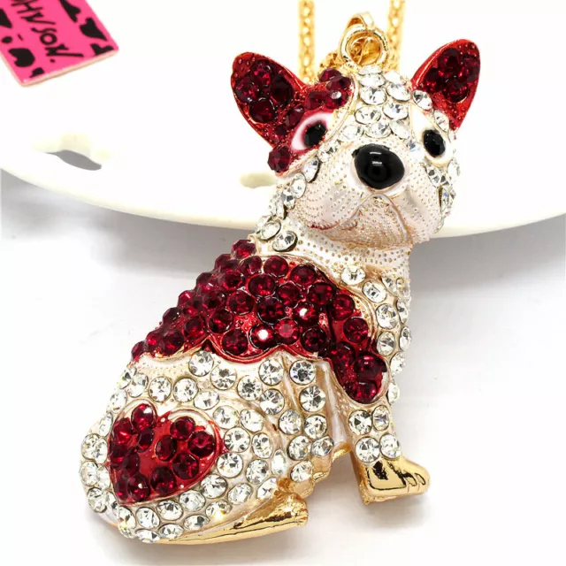 New Fashion Women Red Enamel Rhinestone Lovely Shar Pei Dog Pendant Necklace