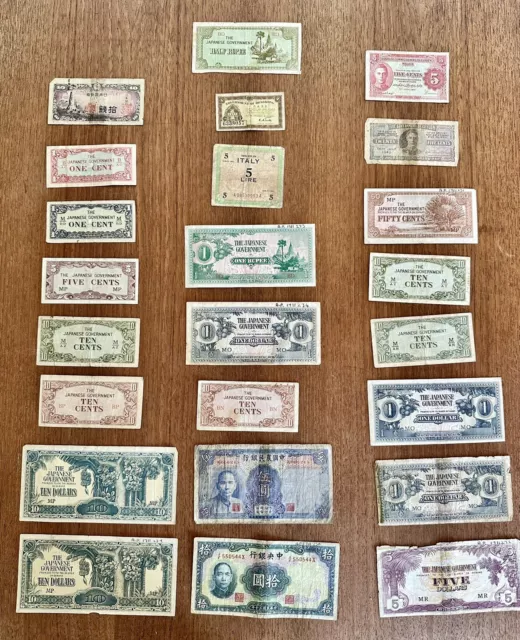 Mixed World Bank Notes Job Lot X24 Mostly Japanese Vintage