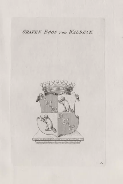 1830 Boos van Waldeck Wappen coat of arms Heraldik engraving Kupferstich