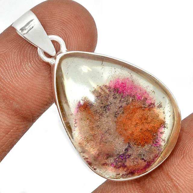 15g Treated Pink Ghost Phantom, Lodolite 925 Silver Pendant Jewelry CP21857