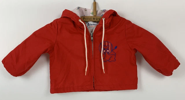 Vtg 80's Gerber Infant Jacket Hooded Coat Red Zipper Embroidered USA Size 12 Mo