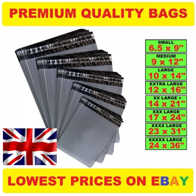 Strong Grey Plastic Mailing Bags Poly Postage Post Postal Self Seal - All Sizes