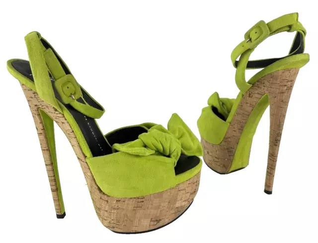 Giuseppe Zanotti $895 NIB 10 US 40 EU Green Suede Platform Sandals Heel Shoe Bag 2