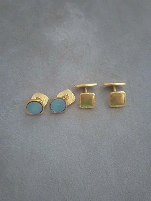 Boutons De Manchettes Anciens – Nacre Et Vieil Or – Bijou Homme Vintage 341