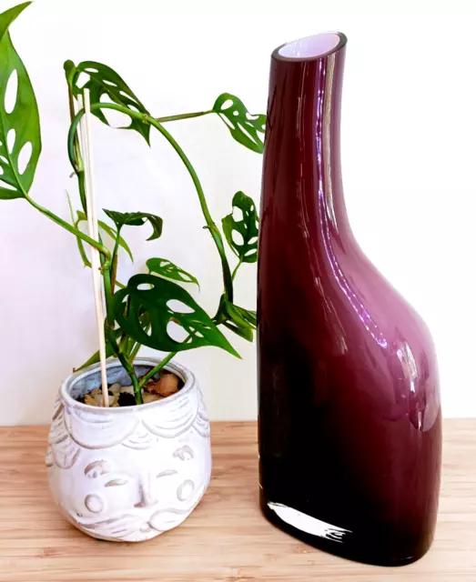 Vintage MCM Ikea Okkso Purple Cased Art Glass Large Vase  Scandinavian