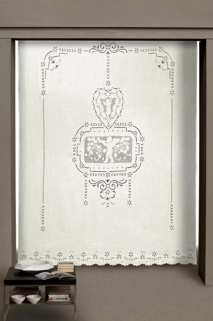 Panneau De Rideau En Lin Blanc – Broderie Main, 310x240 Cm, Neuf, Fait Main En Italie