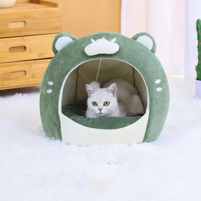 Lit de chat d'intérieur tente de chat semi fermée maison de couchage lavable