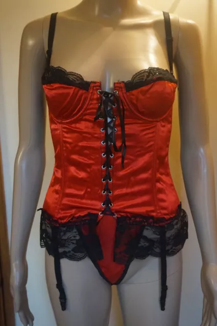 Corset Style Basque Black Lace Overlay & Matching G-String Ladies