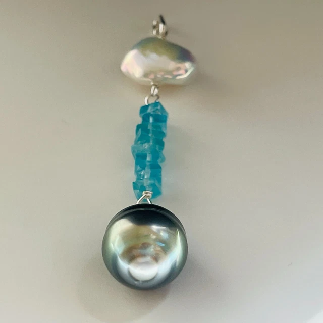 Pendentif Argent Sterling 925 Fait Main, Pierre Apatite Naturelle Neon, Ovale, Bijou Artisanal