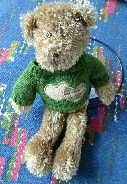 Eb/ Doudou Peluche Ours Planet Pluch Beige Marron Pull Vert Coeur 24 Cm Ttbe
