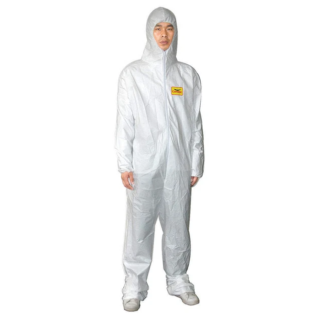 CONDOR 30C577 Hooded Coveralls,White,3XL,Elastic,PK25