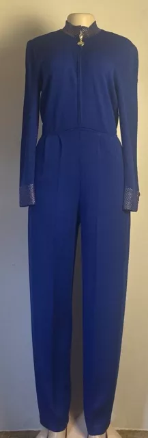 ST. JOHN COLLECTION Blue Knit Jumpsuit Size 8