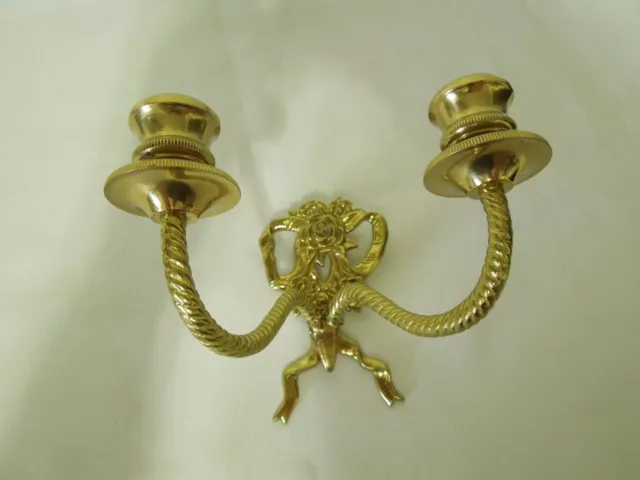 Vintage Solid Brass Double Arm Wall Sconce Taper Candle Holder w/ Mounting Screw