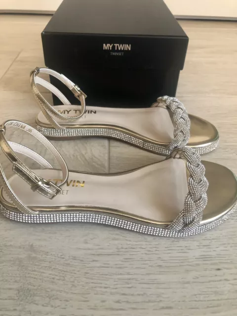 SCARPE SANDALI DONNA Twin Set Colore Oro Con Brillantini Numero 36