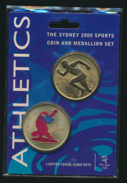 Australia: 2000 Olympic $5 Coin & "Syd" Athletics Coloured Medallion Pack