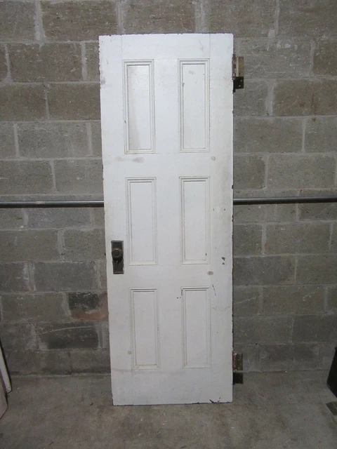 ~ ANTIQUE OAK 6 PANEL DOOR WITH HARDWARE RR ~ 28 x 81.5 ARCHITECTURAL SALVAGE 8