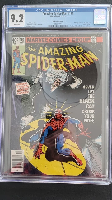 Amazing Spider-Man #194 1979 CGC 9.2 1st Black Cat White pages Newstand Edition
