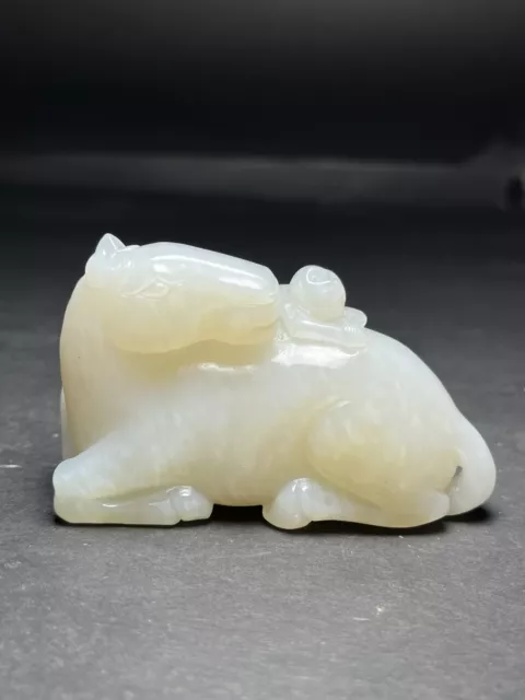 Chinese Exquisite Handmade Monkey Horse carving Hetian Jade Statue