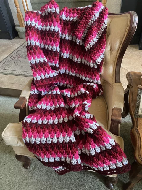 Handmade Crochet Afghan Blanket Reds 68x54