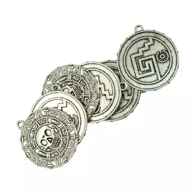 6 Stück Tibetan Silber Azteken Münze Anhänger Schädel Charms Halskette 3