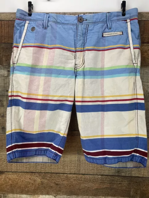Jet Lag Mens Shorts Sz 32 Blue Yellow Red Plaid 11" Inseam
