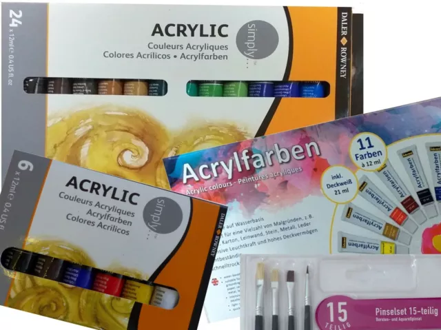 Colori Acrilici IN Tubetti Con Spazzola 24er,12er,6er Set Colorato Assortiti