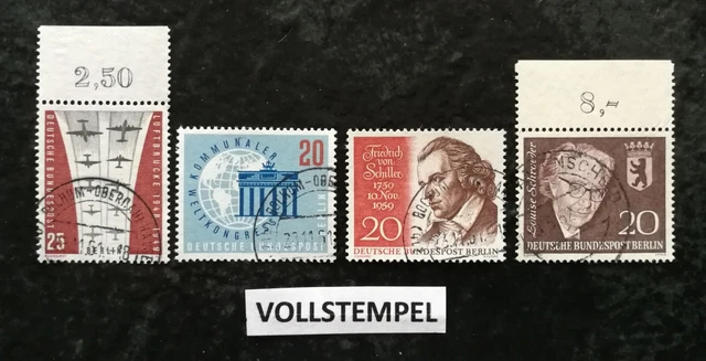 Berlin  Lot 188, 189, 190, 198, gestempelt, Vollstempel, 2x Oberrand