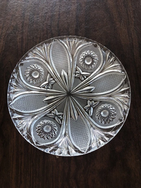 Vintage American Brilliant Cut Glass Saw Tooth 9” Bowl, Star Pattern