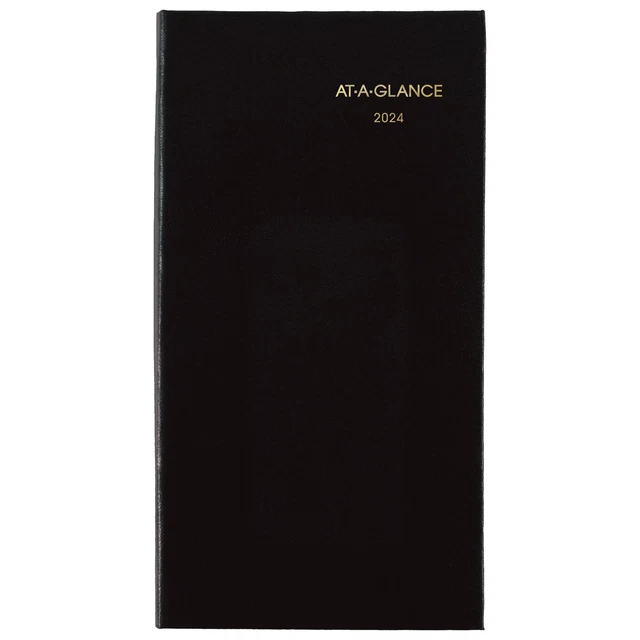 ATAGLANCE FINE DIARY 2024 Weekly Monthly Diary Black Pocket 3 x 6