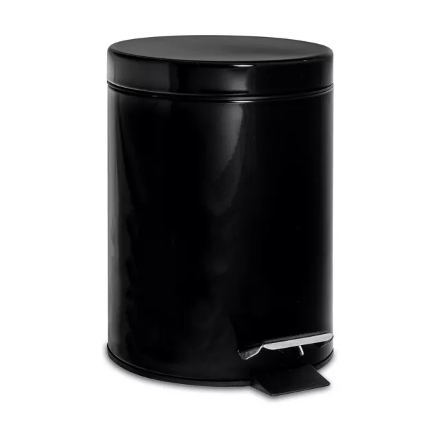 1x Black 3L Round Stainless Steel Pedal Bin Bathroom Trash Garbage Can & Lid
