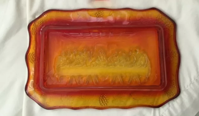 Amber Ruby Red Depression Glass plate of the Last Supper Rectangle Platter