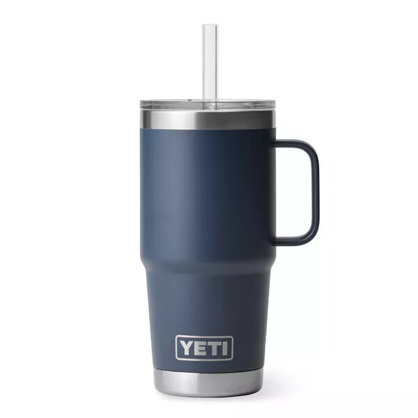 YETI - Rambler 25 Unzen (710 ml) Flasche mit Strohkappe - Marineblau