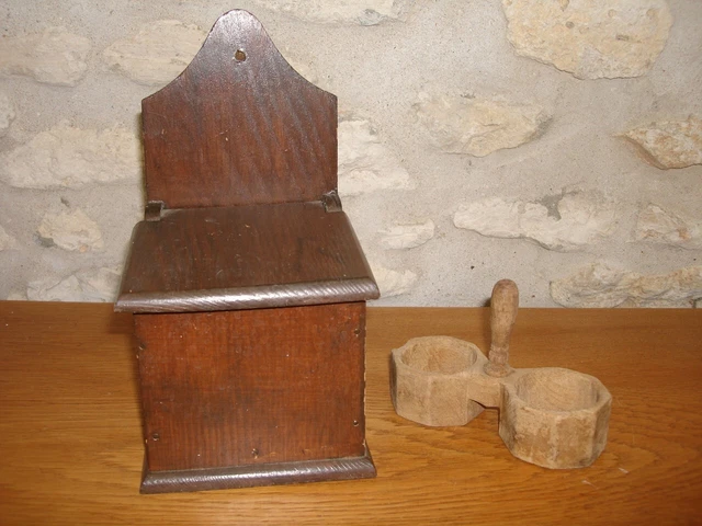 Lot Ustensiles Cuisine En Bois Ancien - Moulins à Sel/Poivre Et Porte-Allumettes