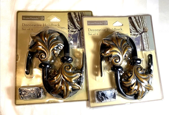 Curtain Drape Holdbacks Decorative Home Trends Style: Leafy Fan NEW ~ Black Gold