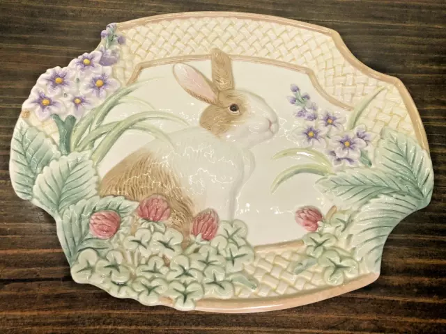 Fitz and Floyd Essentials Botanical Bunny Rabbit Canape Plate Tray Spring Easter