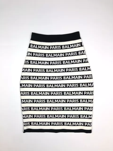 Balmain Authentic Embroidered Logo Stripes Skirt Black White Size 34