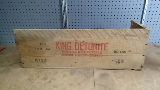 King Powder Co. DETONITE Explosives Dynamite Wooden Box Crate Fireworks Vintage