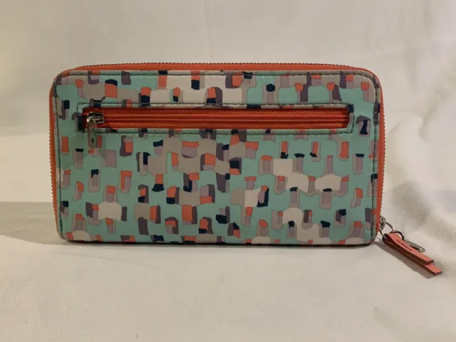 FOSSIL KEY-PER Zip Around Wallet Clutch Blue Green Multicolor NEW Excellent