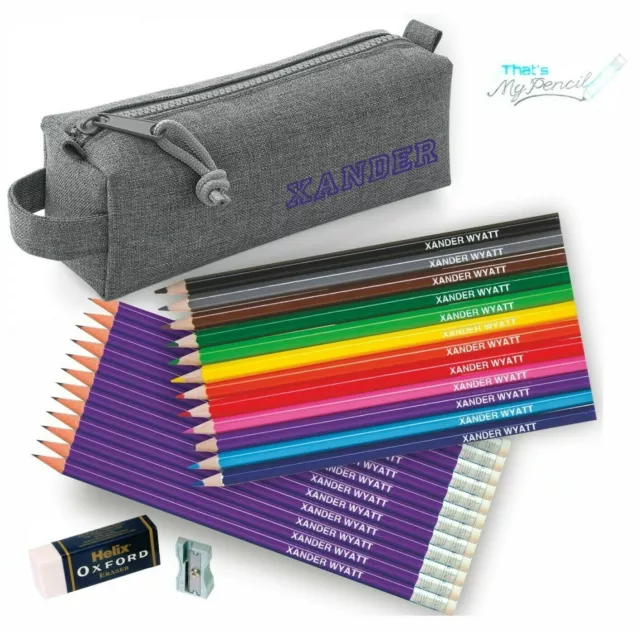 Block Pencil Case with 12 Colouring & 12 matching Personalized Pencils - Purple