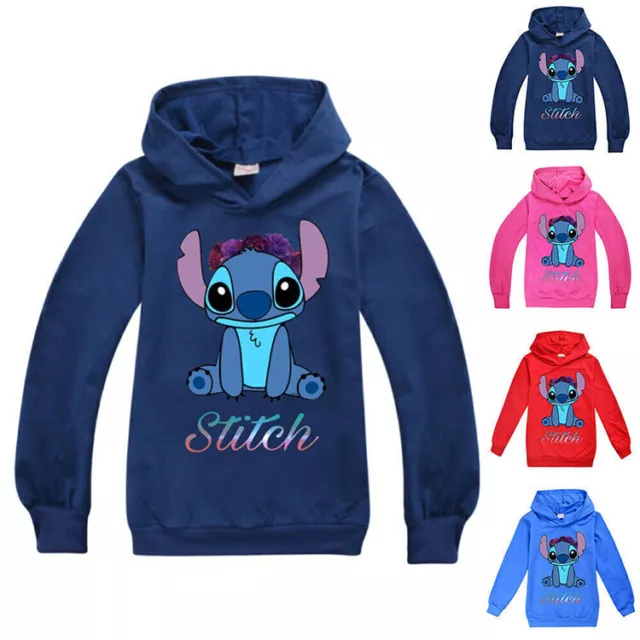 Kids Lilo and Stitch Pocket Hoodies Jumper Top Long Sleeve Pullover Sweatshirt+