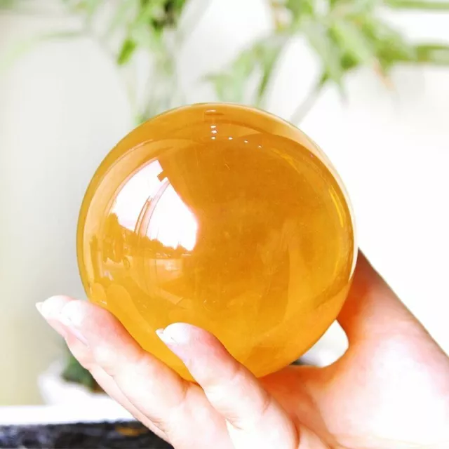 60MM Natural Citrine Calcite Quartz Crystal Sphere Ball Healing Gemstone Decor
