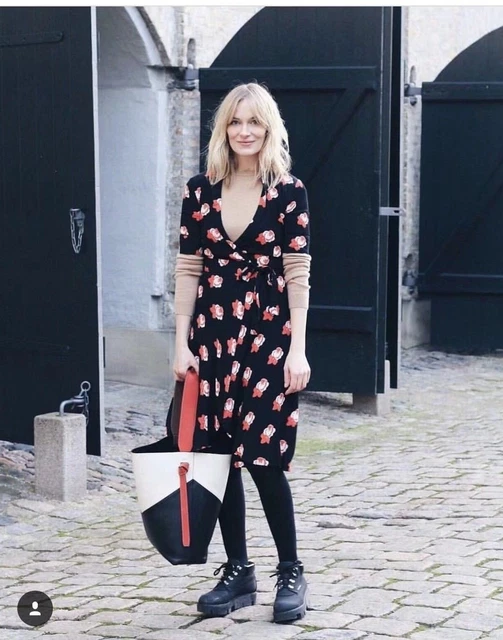 GANNI HARLEY CREPE Xs 6 Wrap Dress Midi Skirt Floral Black Red