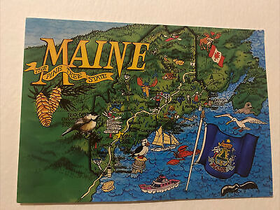 Vintage Postcard (1409) - MAINE - THE PINE TREE STATE - TOURIST ATTRACTION MAP