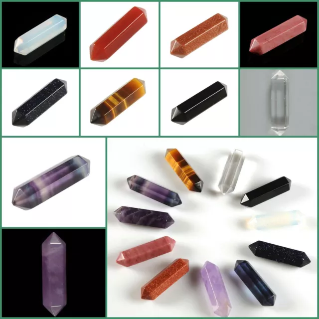 Gemstone Rock Crystal healing double point chakra hexagonal wand stick 32mm 1.3"