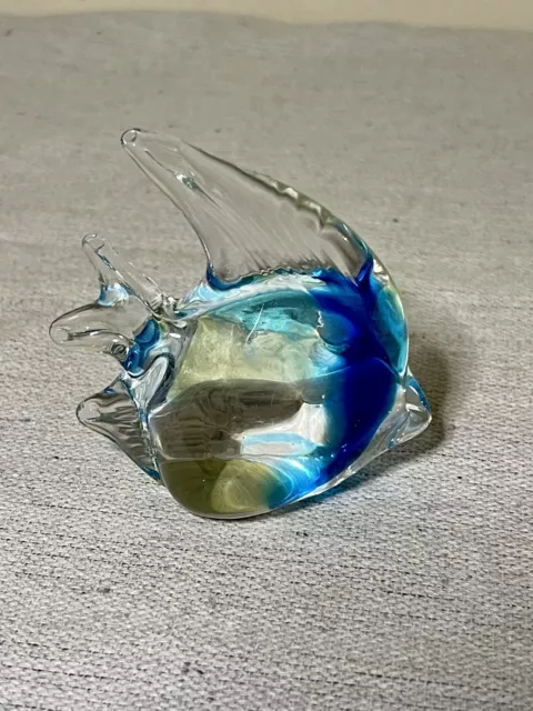 MCM Murano Style Clear W/Blue Studio Art Glass Fish