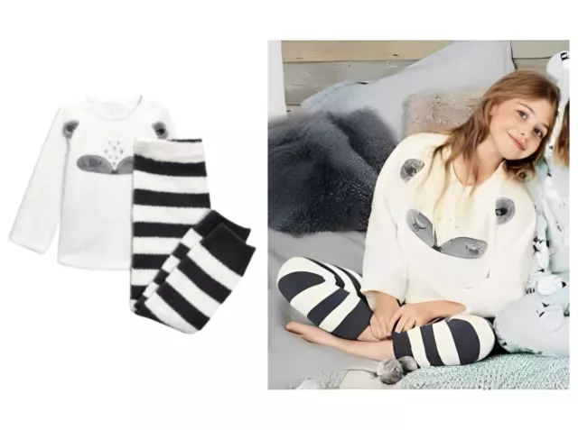 NEXT Pyjamas Raccoon Fleece Set Pjs Grey Girls Age 6 Years BNWT Warm Winter
