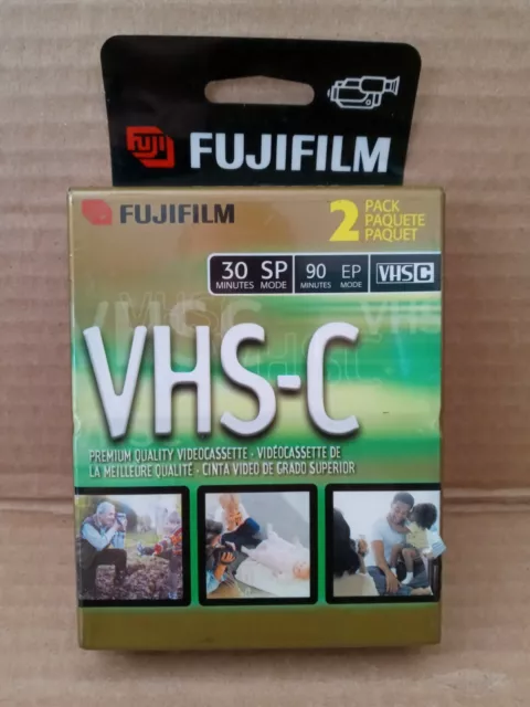 Nueva cinta en blanco para videocámara Fuji Film VHS-C TC-30 paquete de 2