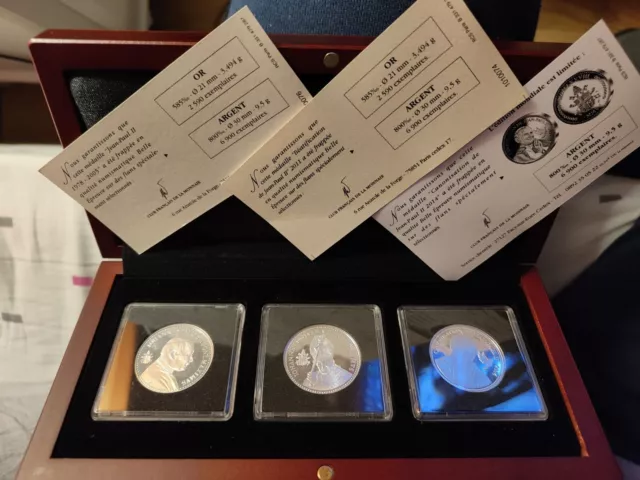 Coffret de 3 MEDAILLES en Argent JEAN PAUL II Rare Qualité BE