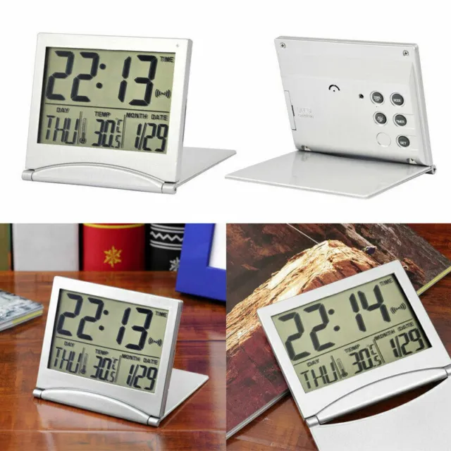 Silver Digital LCD Display Desk Alarm Clock Calendar L6G1 Time Sale Date 9CX0
