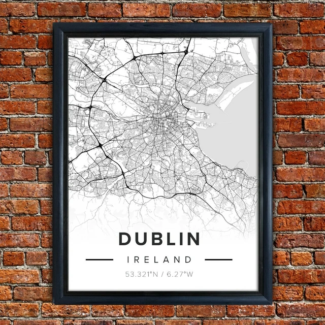 MAP OF DUBLIN Poster Black & White Map Novelty Gift Framed Art City